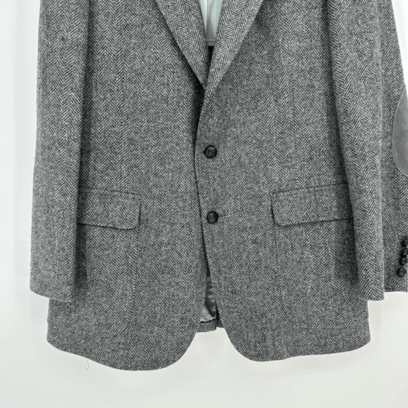 Vintage Wool Mens 44L Sport Coat Tweed Herringbone Jacket Two Button Elbow Patch - Picture 7 of 13